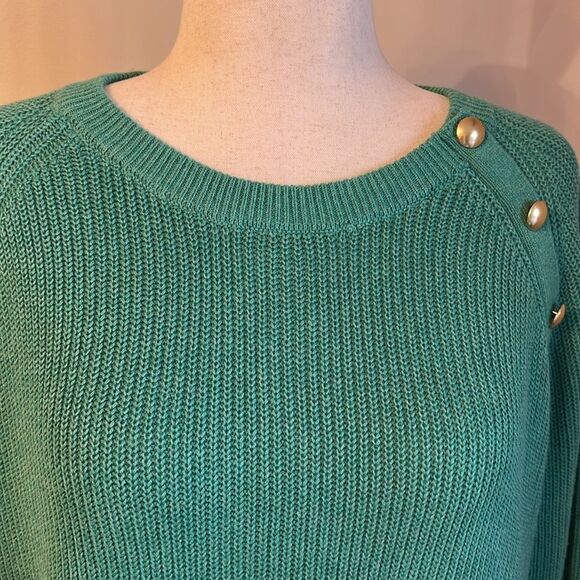 J. Crew Women’s Button Raglan Cotton Blend Crewneck Sweater Kelly Green Size XL - Picture 11 of 12